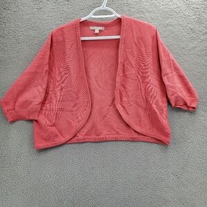 Woman Within Cardigan Shrug Sweater Women's Plus Size 14/16 Rib Trim Coral Pink